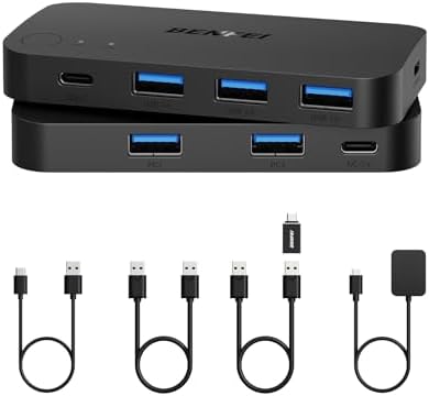 BENFEI USB 3.0 Switch, USB Switcher 2 Computer mit 1xUSB C Port und 3xUSB A Ports, 2 In 4 Out USB 3.0 Switcher mit Desktop-Kontroller, USB KVM Switch Selector kompatibel mit Window
