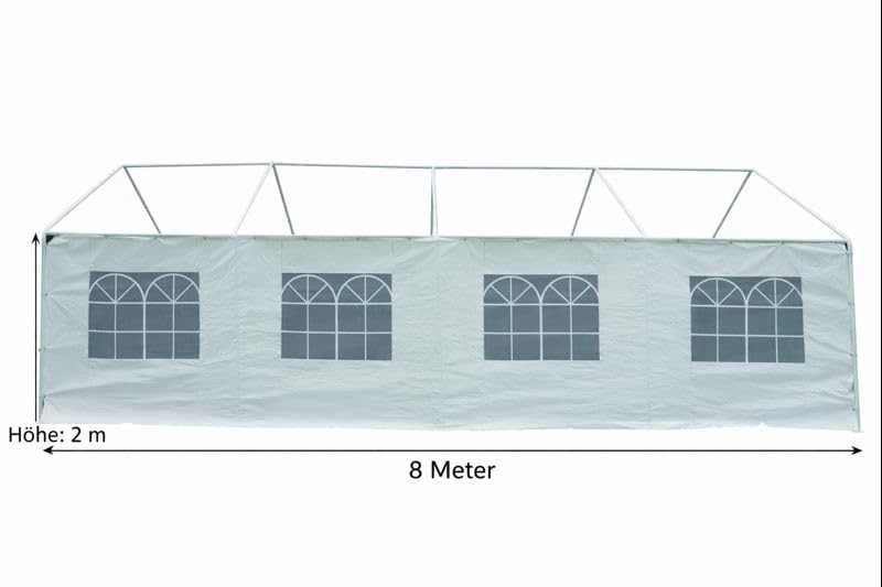 Seitenplane für Zelt 8x4 Meter, PE Weiss mit Fenstern