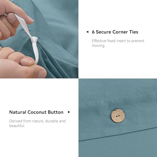 Image of JELLYMONI Cotton Duvet Cover Queen Size - Grayish Blue Comforter Cover with Button 100% Washed Cotton 3PCS Breathable Soft Solid Bedding Set Duvet Cover 90x90in & 2 Pillowcases (NO Comforter)