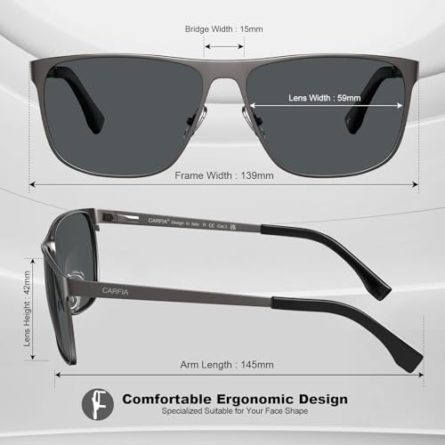 CARFIA Spring Hinge Metal Polarized Sunglasses for Men UV Protection Lightweight Square Sun Glasses for Driving Fishing Golf4