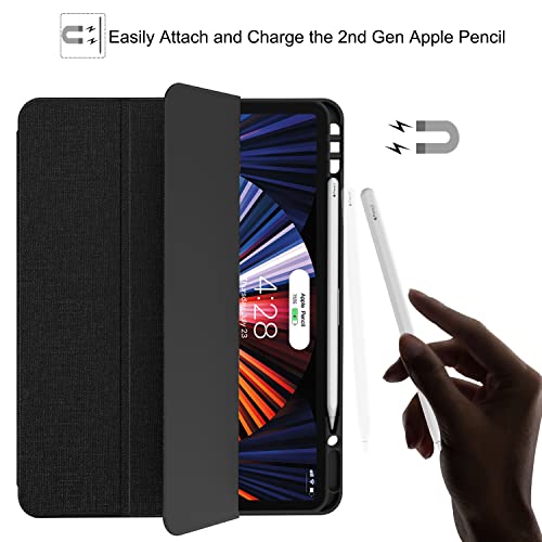 Soke Ipad Pro 12.9 Case 2022 2021 With Pencil Holder - [Full Body Protection + 2Nd Gen Apple Pencil Charge + Auto Wake/Sleep], Soft Tpu Back Cover For Ipad Pro 12.9 Inch 6Th 5Th Generation(Black) #TOP3
