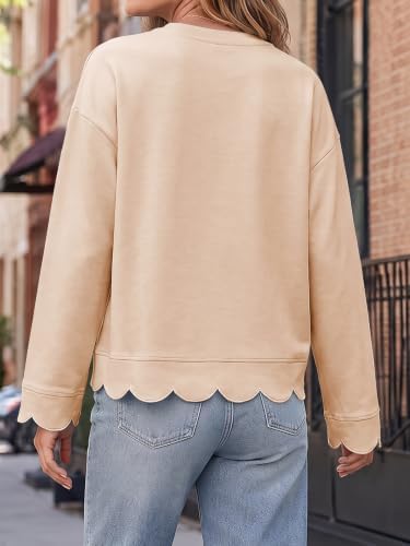 Fisoew Womens Oversized Crewneck Sweatshirts Scalloped Casual Pullover Tops - 2