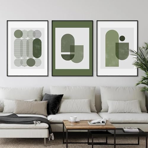 Affiches de lignes géométriques vertes KEBIA lot de 3 toiles 80x110cm