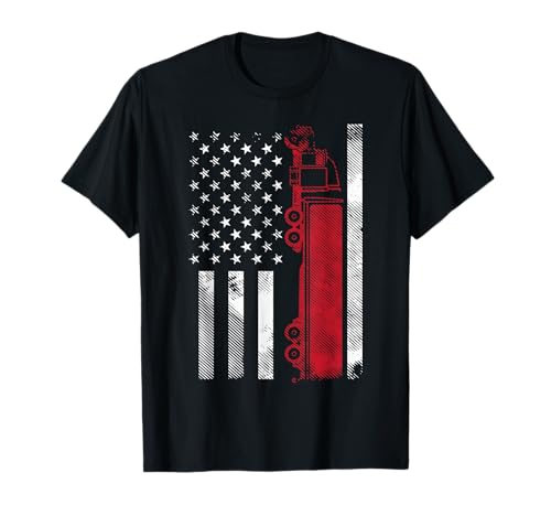 US American Flag Semi Truck Driver 18 Wheeler Trucker Gift Short Sleeve T-Shirt