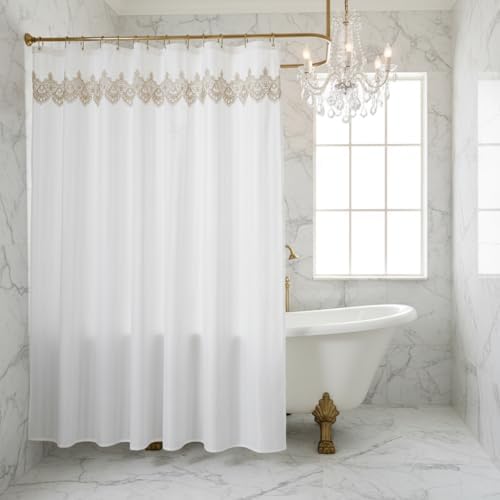 ARTABLE Lace Vintage Shower Curtain Set with Macrame Lace Designs...