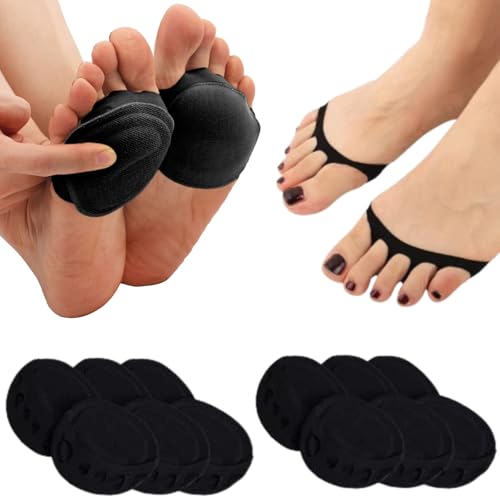 Image of Flammi 6 Pairs Ball of Foot Cushion Socks,Women's Toe Cover with Padding Toe Topper Liner Socks Non-Skid Bottom