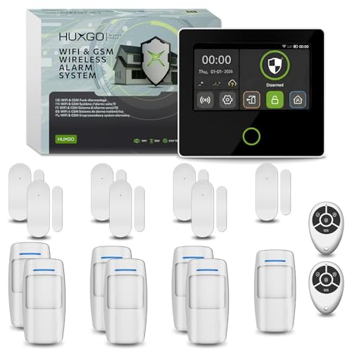 HUXGO® HXA502 Kit Alarma hogar inalámbrica WiFi + gsm 4G con Sirena integrada | Sistema de Seguridad para casa con 7X sensores PIR y 7X sensores Puerta/Ventana | Smart Home Security, menú en Español