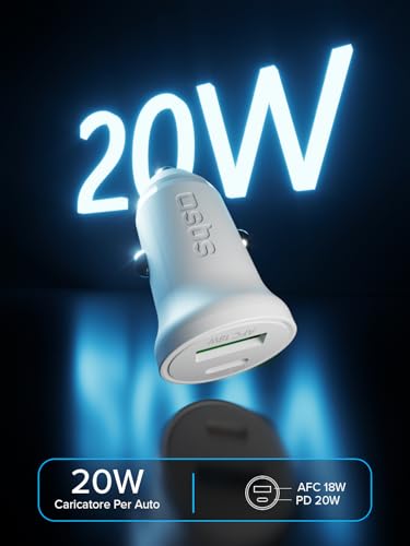 Sbs Caricabatterie Auto Mini, Power Delivery 20W, Ricarica Rapida, Adaptive Fast Charge (Afc), Led Di Stato, USB-C, USB-A, Presa 12V, Per Iphone, Ipad, Airpods, Samsung, Smartphone, Tablet, Bianco - 2