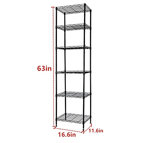 Regiller 6 Wire Shelving Steel Storage Rack Adjustable Unit Shelves For Laundry Bathroom Kitchen Pantry Closet (Black, 16.8L X 11.7W X 63H) #TOP2
