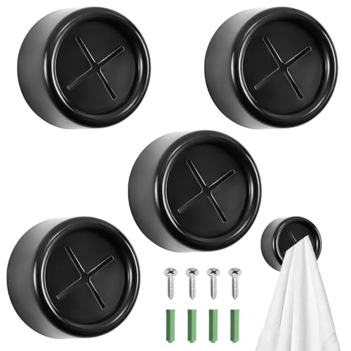 Brilovent 4pcs Tea Towel Holders, Self-Adhesive Tea Towel Hooks, Push in Suction Kitchen Holders, Round Towel-Holders for Kitchen Bathroom Home Campervan Motorhome, Black