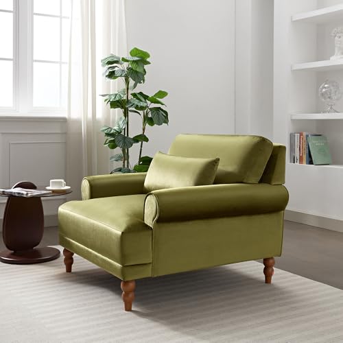 Merax Accent Chair with Circular Armrests, Upholstered Armchair Single Sofa with Vintage Roman Column Legs for Living Room, Bedroom, Study, Ergonomic Lumbar, Velvet, Green by Merax - Image 8
