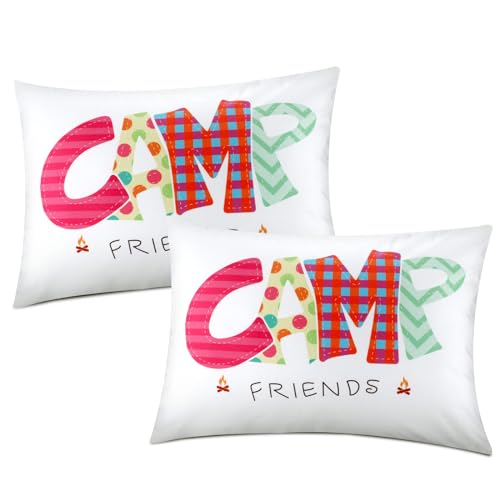 Image of Moukeren Camp Friends Girl Autograph Pillowcase Summer Camp Pillowcase Travel Pillow Case Travel Pillow Cover for Kids Package Stuff Essentials Sleepaway Accessories (Multi Colors,2 Pcs)
