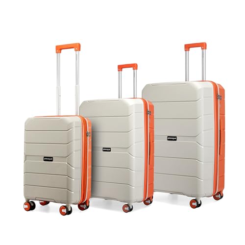 Image of Provogue Cascade Hard-Sided PP Trolley Bag Set of 3 | Expandable Space with 8 Wheels Trolley Bags for Travel |Lightweight with Combination Lock|5 Year Warranty (Timberwolf Grey /Burnt Orange)