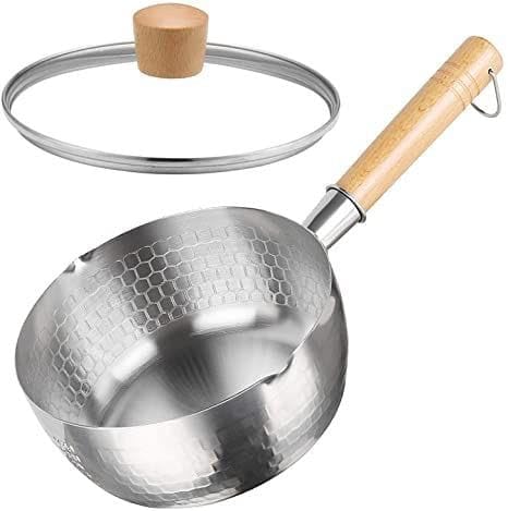 Saucepan with Glass Lid Cover 18 Cm / 1.5 L, Wooden Handle and Knob | Stainless Steel Sauce Pot for Kitchen Cooking