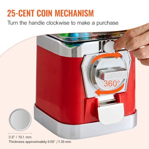 Image of VEVOR Gumball Machine for Kids, 17 inchH Home Candy Vending Machine, PC Gumball Dispenser, Bubble Gum Machine for Game Stores, Coin Operated Gumball Bank for Toy Capsules Bouncy Balls Candy, Red
