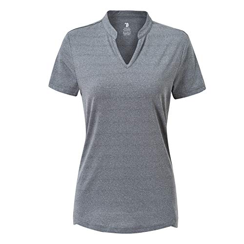 Basudam Women's Golf Polo Shirts V-Neck Short Sleeve Collarless Tennis Running T-Shirts Quick Dry Dark Grey L #TOP1