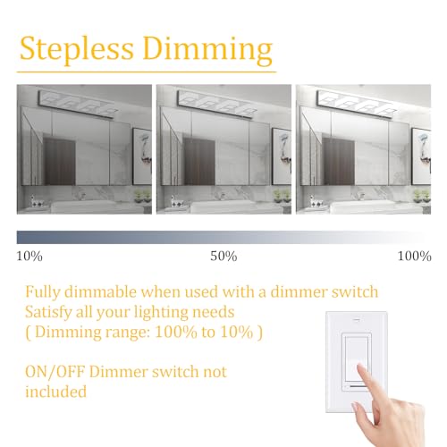 Image of Ralbay Modern Led Chrome Bathroom Vanity Lights 5 Color Temperature Dimmable Acrylic Modern LED Chrome Bathroom Lighting Fixtures Over Mirror