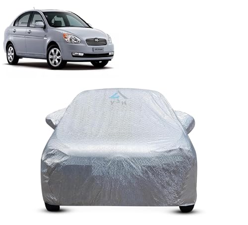 Image of 100% Waterproof Car Cover Compatible with Hyundai Verna Old | All Weather, Dust Proof, UV Protective with Mirror Pocket (Silver Magic)
