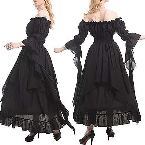 Robe de cour en tunique médiévale noire à la coupe chic et aux finitions soignées