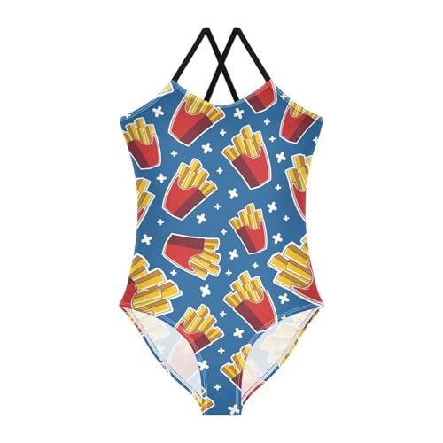 French Fries Girls One Piece Swimsuits Sport Halter Swimwear Beach Bathing Suit 9-10T Multi