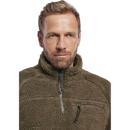 Image of Brandit Individual Wear Men's Teddy Fleece Cold-Weather Outdoor Quarter Zip Jacket with Chin Guard & Wind Protection Strip