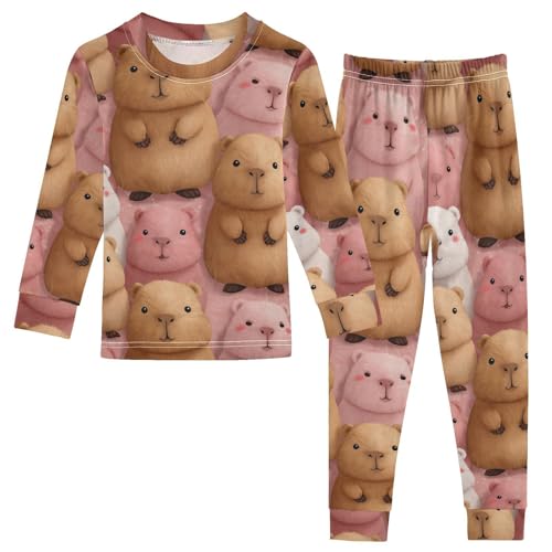 Pajama Sets Long Sleeve Cute Bears Pattern Print Soft Comfy Sleepwear 2 Piece PJS 3-8T