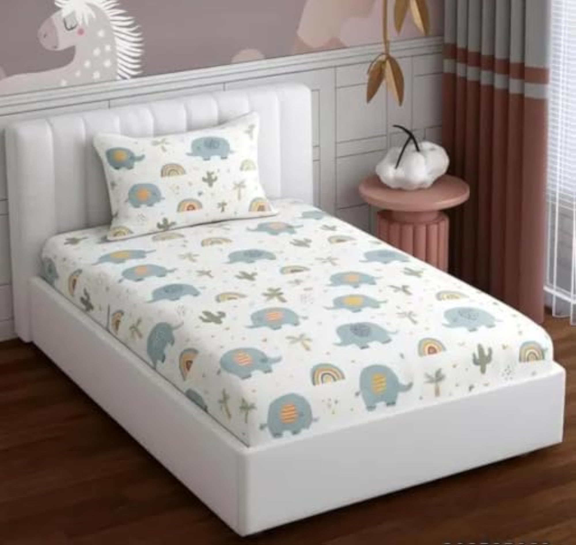 Pure Cotton Kids Cartoon Printed Single Bed Sheet
