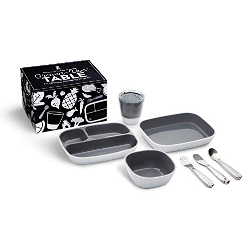 Image of Munchkin® Grown Ups Table 7pc Toddler Feeding Supplies Gift Set, Includes Plates, Bowl, Open Cup and Stainless Steel Utensils, Grey