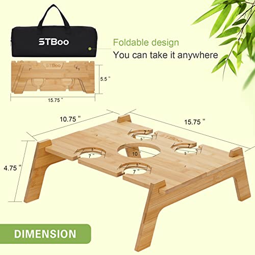 Stboo Outdoor Portable Wine Table, Outside Lightweight Picnic Table With Wine Bottle And 4 Glass Holder, Indoor Snack Wooden Table, Picnic Tray Table For Concerts At Park, Beach, Ideal Wine Lover Gift #TOP2