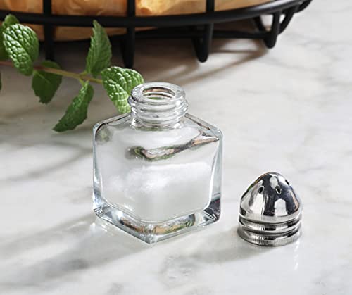 New Star Foodservice Glass Cube Mini Salt and Pepper Shaker (Silver with Rack)