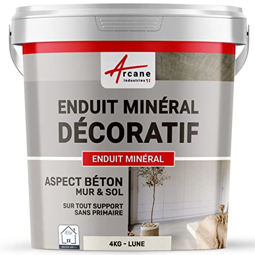 Enduit minréral decoratif interieur | Aspect/Effet beton pour sol et mur toute pièce intérieure - 4 kg Lune - ARCANE INDUSTRIES
