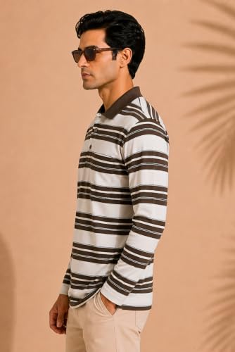 Image of SANE ORIGINALS Full Sleeves Polo T-Shirt for Men with Pocket || Stripe Collar and Pocket T-Shirt for Men Long Sleeves
