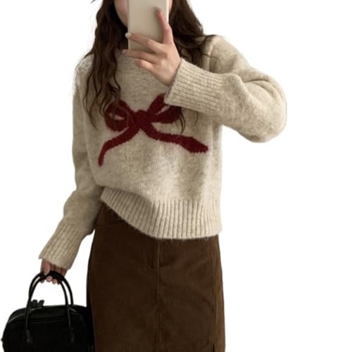 Knit Pullover Sweaters for Women Y2k Bow Loose Fit Chunky Sweater Oversized Cute Lightweight Tops Spring Fall