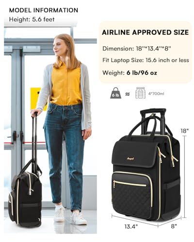 Rolling Backpack for Women, Travel Rolling Laptop Backpack with Wheels, Vertical & Horizontal Storage 2 In 1, Flip-Top Design, Water-Resistant Overnight College Underseat Carry on Luggage - Image 4