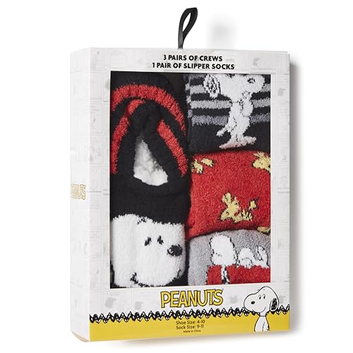 Peanuts Women's Snoopy Classics 4 Pack Crew & Slipper Socks Gift Box3