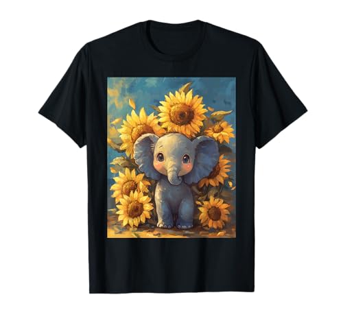 Elefante Girasol Niñas Decoración Niños Niños Girasol Ele Camiseta