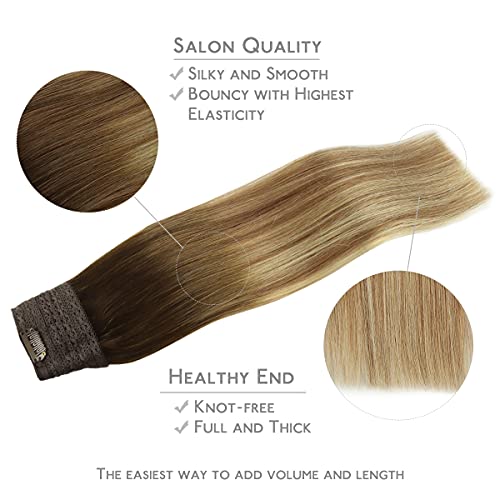 Image of WENNALIFE Wire Hair Extensions Real Human Hair 14 inch 75g Ombre Walnut Brown to Ash Brown Bleach Blonde Remy Wire Hair Extensions Invisible Straight Real