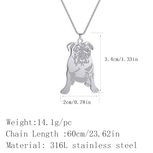 LUTAKU Halskette mit Bulldoggen-Anhänger für Damen, Hundeanhänger, Charm-Kette, Edelstahl, Haustier-Schmuck-Zubehör, Einheitsgröße, Edelstahl, Kein Edelstein