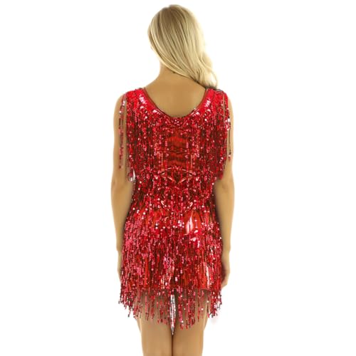 Robe latine salsa tango samba rumba cha cha rouge avec franges - 3