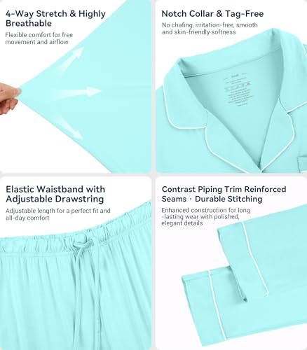 Image of WiWi Viscose from Bamboo Women's Pajamas Set Super Soft Button Down Top and Pants Sleepwear Cooling Pjs S-3X