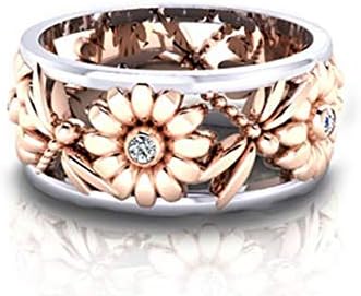 FLYYQMIAOSilver rings Women's Elegant Sunflower Dragonfly Hollow Finger Ring Band Jewelry Cubic Zirconia Ring with Side Stone Copper Leaf Eternity Band