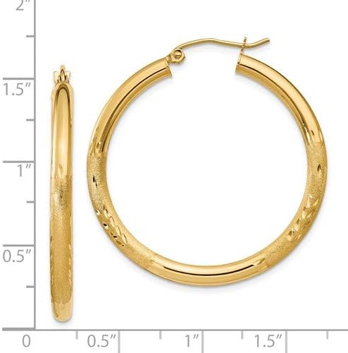 14K Gold Textured Cut 3mm Hoop Earrings - Image 7