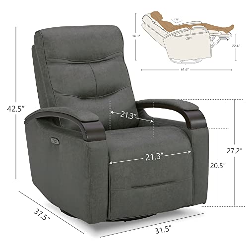 Chita Power Swivel Glider Rocker Recliner,Usb Charge Power Headrest Wooden Contrast Armrest Double Layer Backrest Chair Sofa For Living Room And Nursery, Iron Grey #TOP1