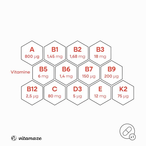 Multivitamin Kapseln hochdosiert, 13 Vitamine A, B, C, D, E, K, 120 vegetarische Kapseln für 4 Monate, ohne Jod, Natürliche Nahrungsergänzung ohne Zusatzstoffe, Made in Germany