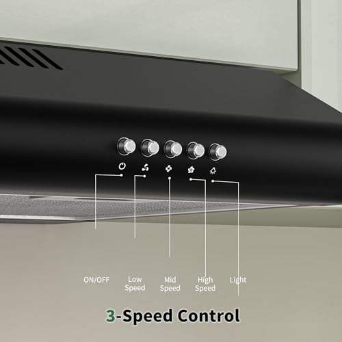 شفاط طباخ اسود 60 سم من فايرجاس، 250 متر مكعب/ساعة مع زر تحكم بالضغط و3 سرعات ومحرك هادئ عديم المسفرات، تصنيف طاقة A+، ضوء LED، انبوب او اعادة تدوير