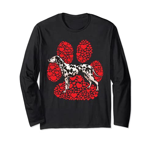 Dalmatian Valentines Day Dog Love Paw Long Sleeve T-Shirt, Black