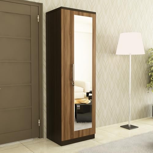 Image of Spacewood Ken Wardrobe | 3 Year Warranty | Almirah, Cupboard, Almari, 1 Door Wardrobe with Mirror, 1 Hanging Space|Engineered Wood| Walnut Bronze