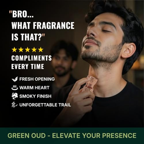Image of Green Oud Attar Perfume Oil for Men & Women | 6ml Alcohol-Free Long Lasting Roll-On | Arabic Oud, Khus, Rose, Sandalwood & Musk | Concentrated Premium Attar | Unisex Travel Friendly Gift