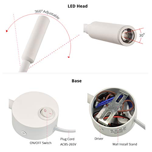 Image of 2-Pack Wall Mount Reading Lamp, 6000K Pure White 25 Focused, Ideal for 3D Print Machine Crafting Workshop Studio Marine Crew Berth Bunk Bed, Fixed Install (White)