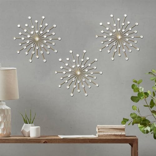 ZEXUIRU 3 Set Gold Metal Jeweled Wall Art Bling Crystal Home Décor Star